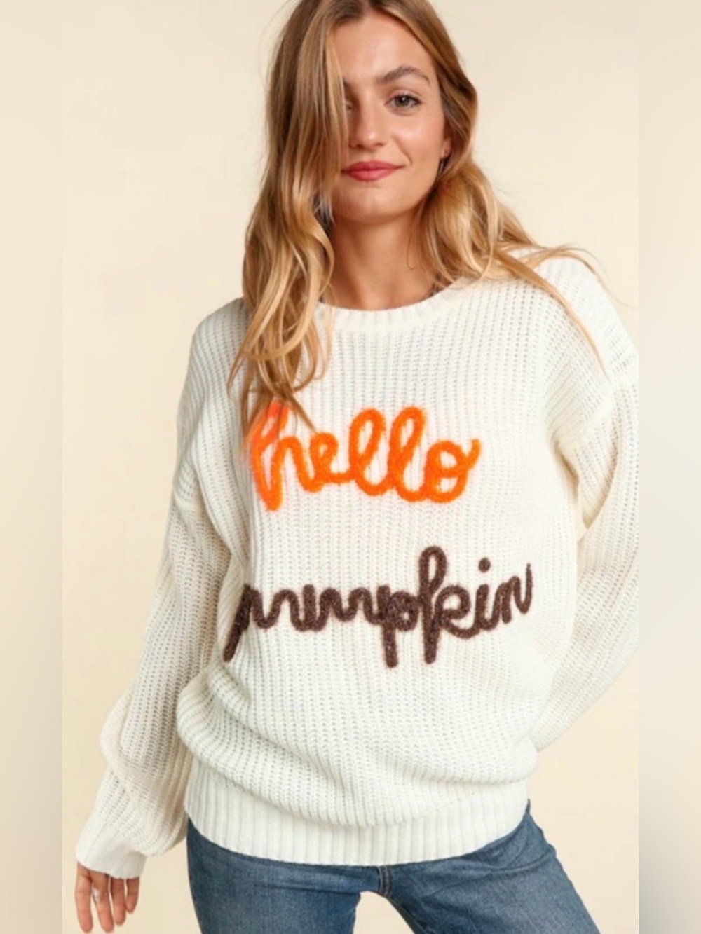 Everyday Chic Boutique Hello Pumpkin Cream Knit Sweater